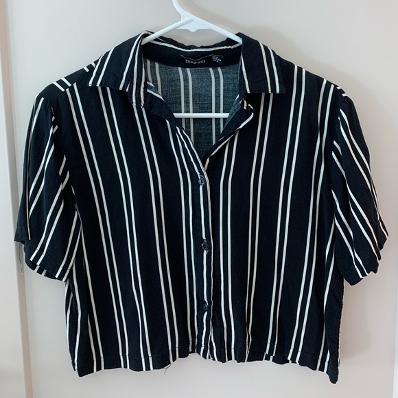 Boohoo Tops - Boohoo Navy White Striped Crop Top